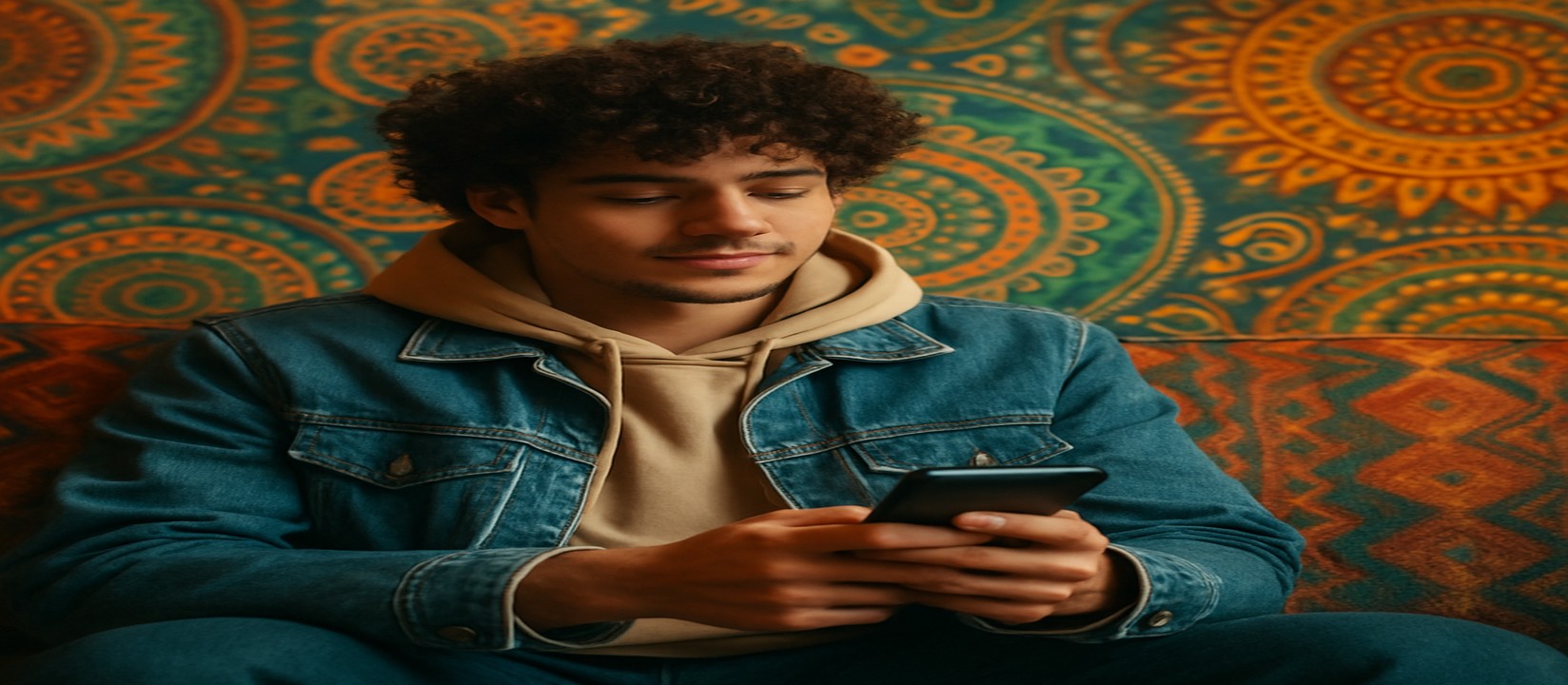 সোফায় বসে স্মার্টফোনে good11 অ্যাপ চালাচ্ছেন একজন ব্যক্তি